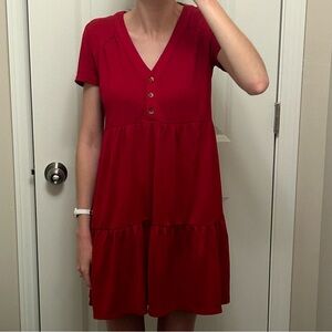 Knox Rose Short Sleeve Red Babydoll Dress XS